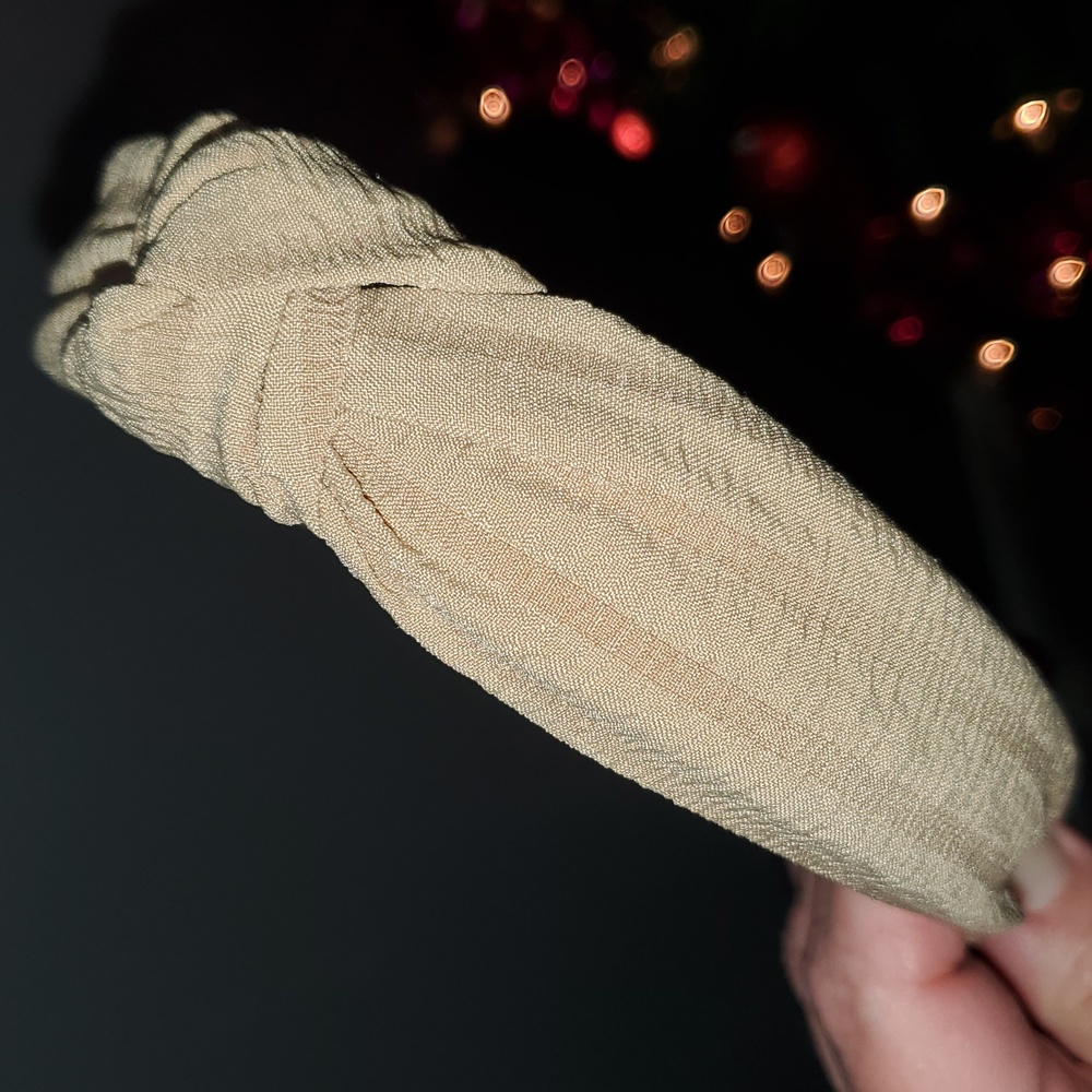 New handmade boutique top knot flexible wide headband tan - Picture 4 of 5